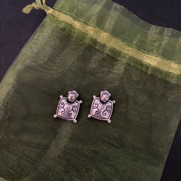 Brighton Jewelry - Vintage Brighton Nicky Silver Tone Square Pierced Etched Earrings 3/4” L